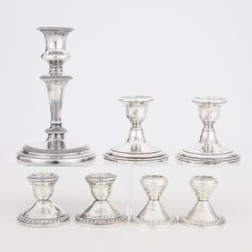 7 Sterling Silver Weighted Candlesticks - 1764.8 g