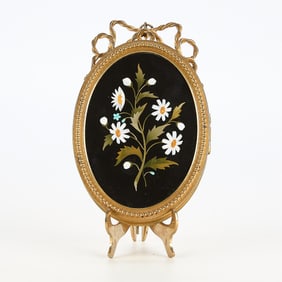 Pietra Dura Gilt Bronze Daisy Double Picture Frame