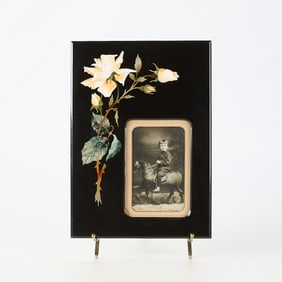 Pietra Dura White Rose Picture Frame w/ Stand