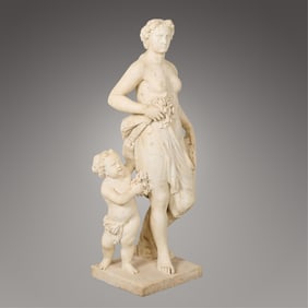 19th c. Italian Marble Mother & Child Sculpture