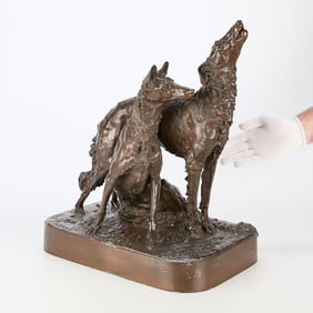 Mathilde Thomas-Soyer Wolfhounds Bronze Sculpture