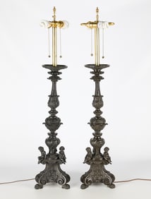 Pair 19th c. French Style Bronze Cherub Lamps