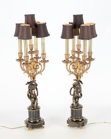 Pr French Style Bronze Cherub Candelabra