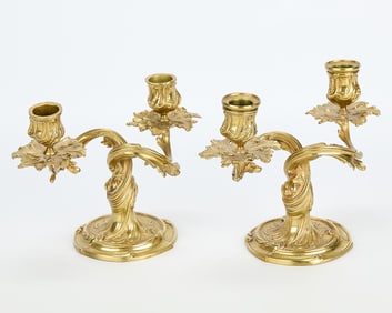 Pair Christofle Gilt Bronze Rococo Candelabra