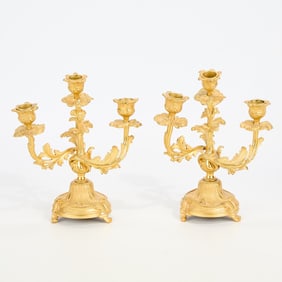 Pair Louis XV Style Gilt Bronze Candelabra