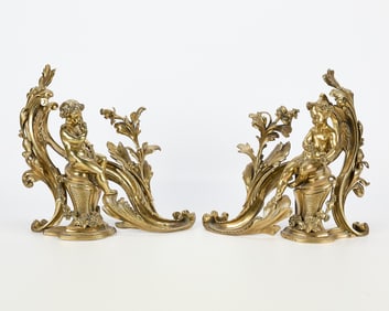 Pair of French Louis XV Style Gilt Bronze Chenets