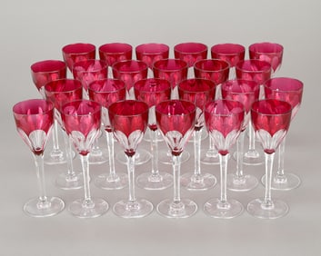 Set 24 St. Louis Bristol Red Hock Cut Stemware