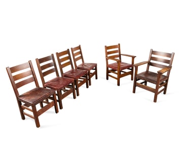 Set of 6 Stickley Arts & Crafts Ladder-Back Chairs