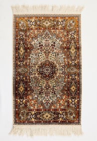 Kashmir Hand-Knotted Silk Floral Rug 4'2"x2'7"