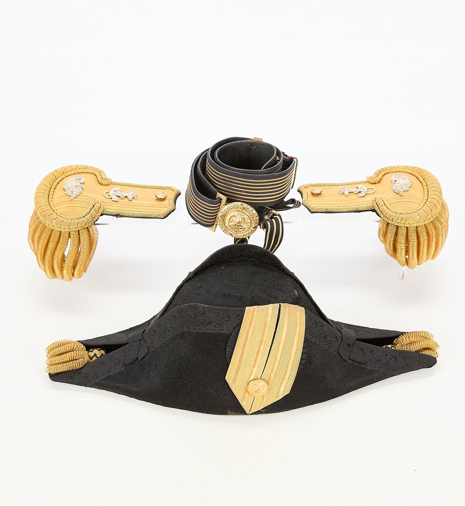 WWI Naval Bicorn Hat, Epaulets, & Sword Belt (1 of 14)