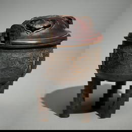 Chinese Ming Dynasty Bronze Censer w/ Wood Lid