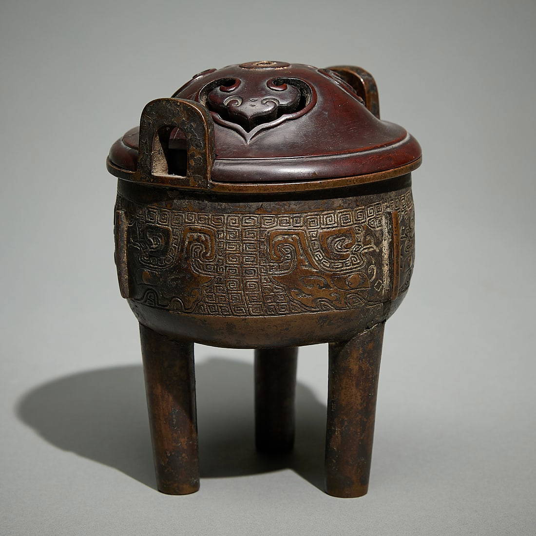 Chinese Ming Dynasty Bronze Censer w/ Wood Lid