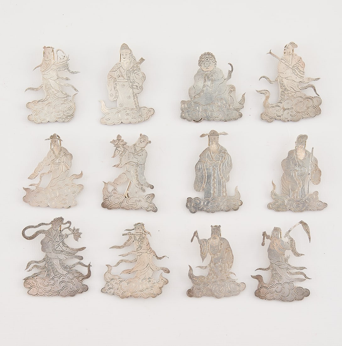 12 Chinese Silver Figural Place Card Holders (1 of 2)