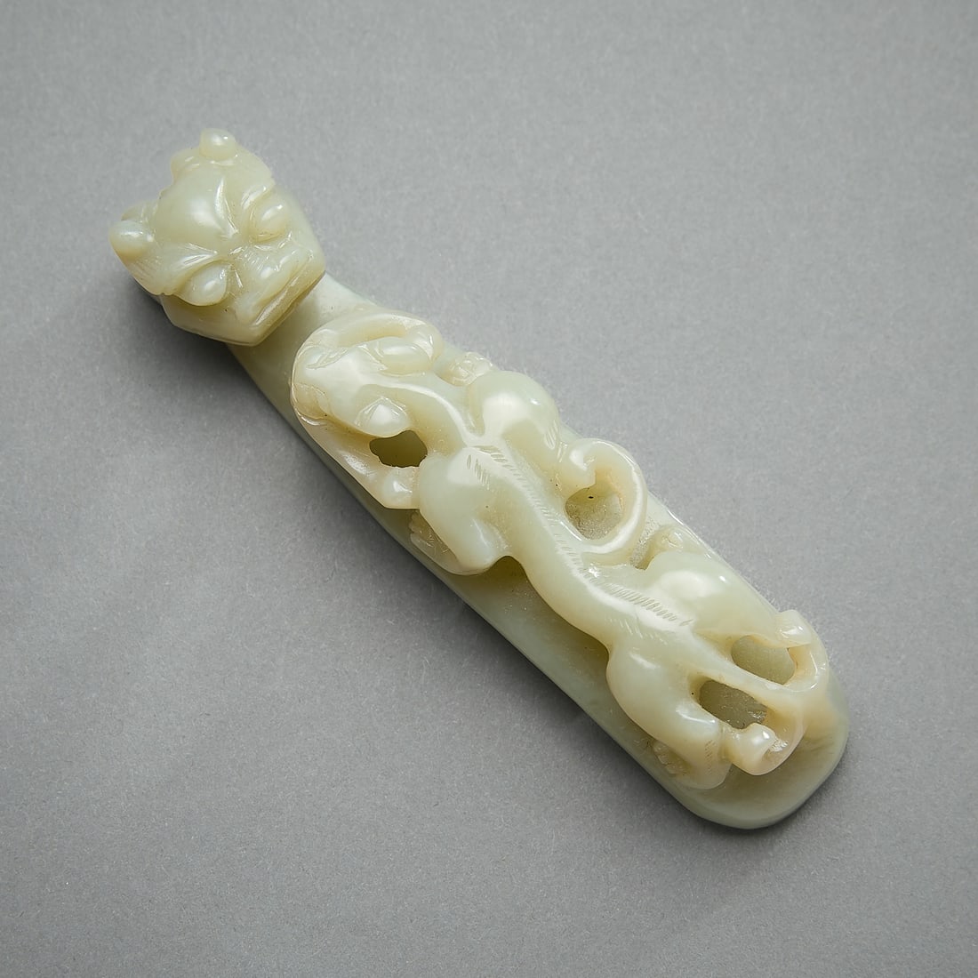 Chinese Qing Carved Jade Dragon & Beast Belt Hook (1 of 6)