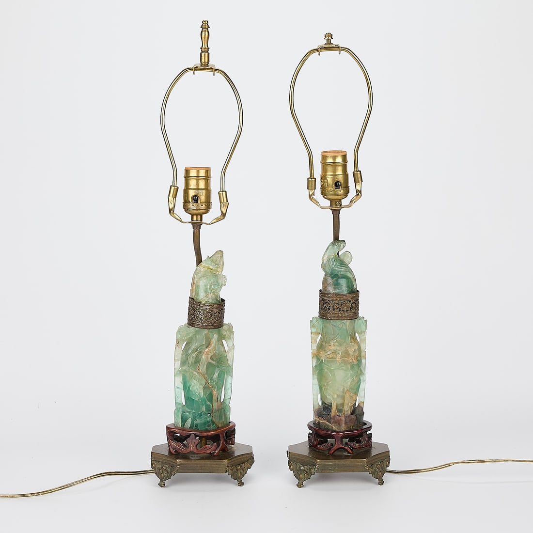 Pr Chinese Carved Green Rock Crystal Urn Lamps (1 of 6)