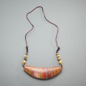 Ancient Asian Silk Road Agate & Gold Necklace