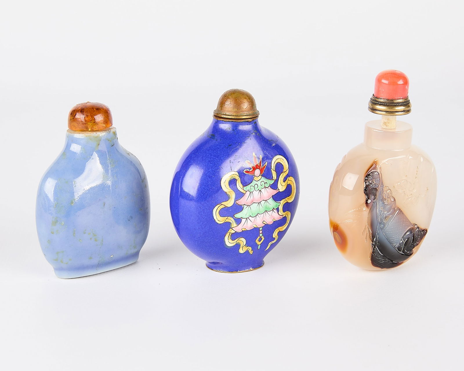 3 Chinese Glass, Enamel, & Hardstone Snuff Bottles (1 of 5)