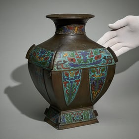 19th c. Chinese Qing Bronze Champleve Vase