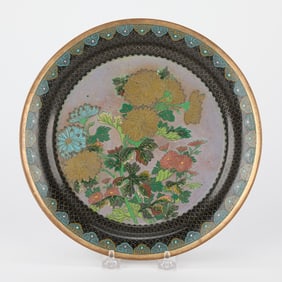 Chinese Cloisonne Chrysanthemum Tripod Plate