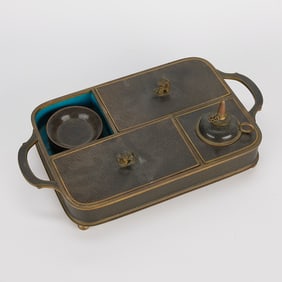 Antique Chinese Cloisonne Enamel Foo Dog Desk Set