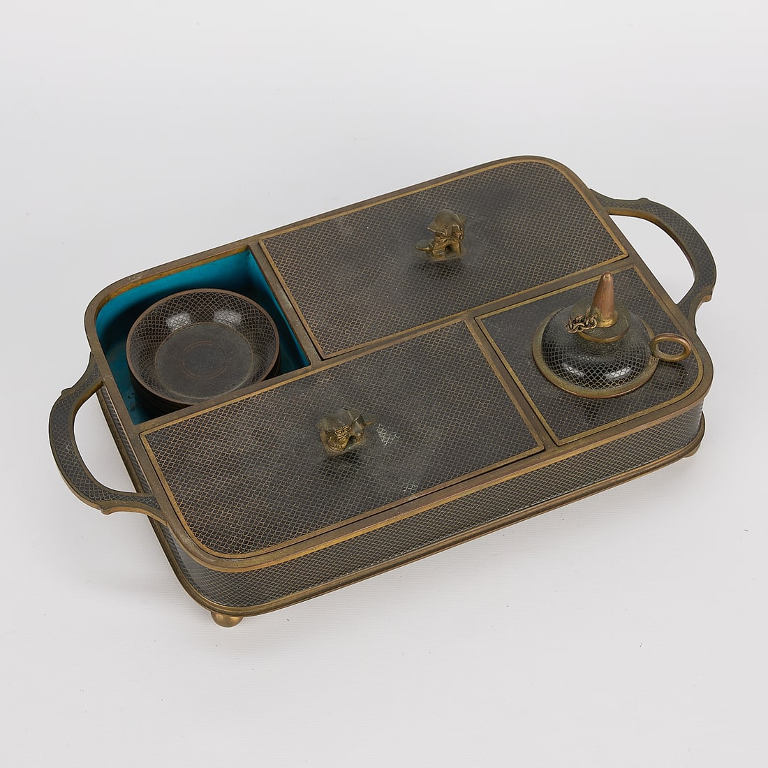 Antique Chinese Cloisonne Enamel Foo Dog Desk Set (1 of 5)