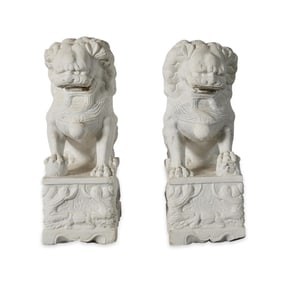 Pr Chinese Marble Foo Dog Shishi Lion Sculptures