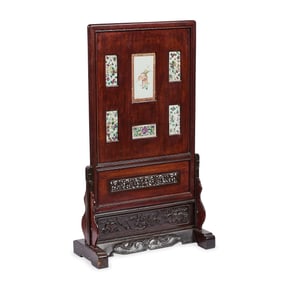 Chinese Qing Hardwood & Porcelain Table Screen