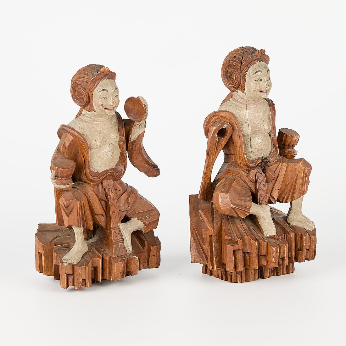 2 Chinese Carved Wooden Buddha Figures (1 of 5)