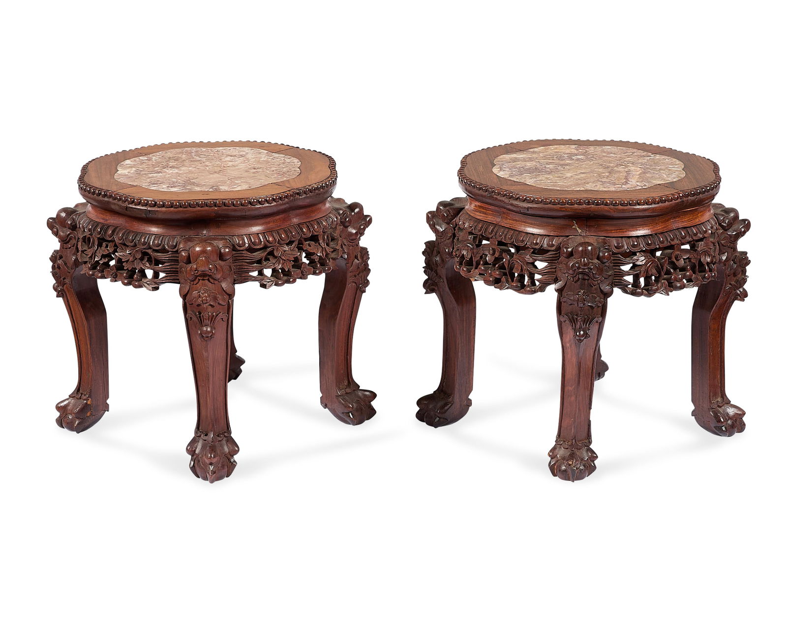 Pr Chinese Export Wooden Marble Plant Stands (1 of 4)