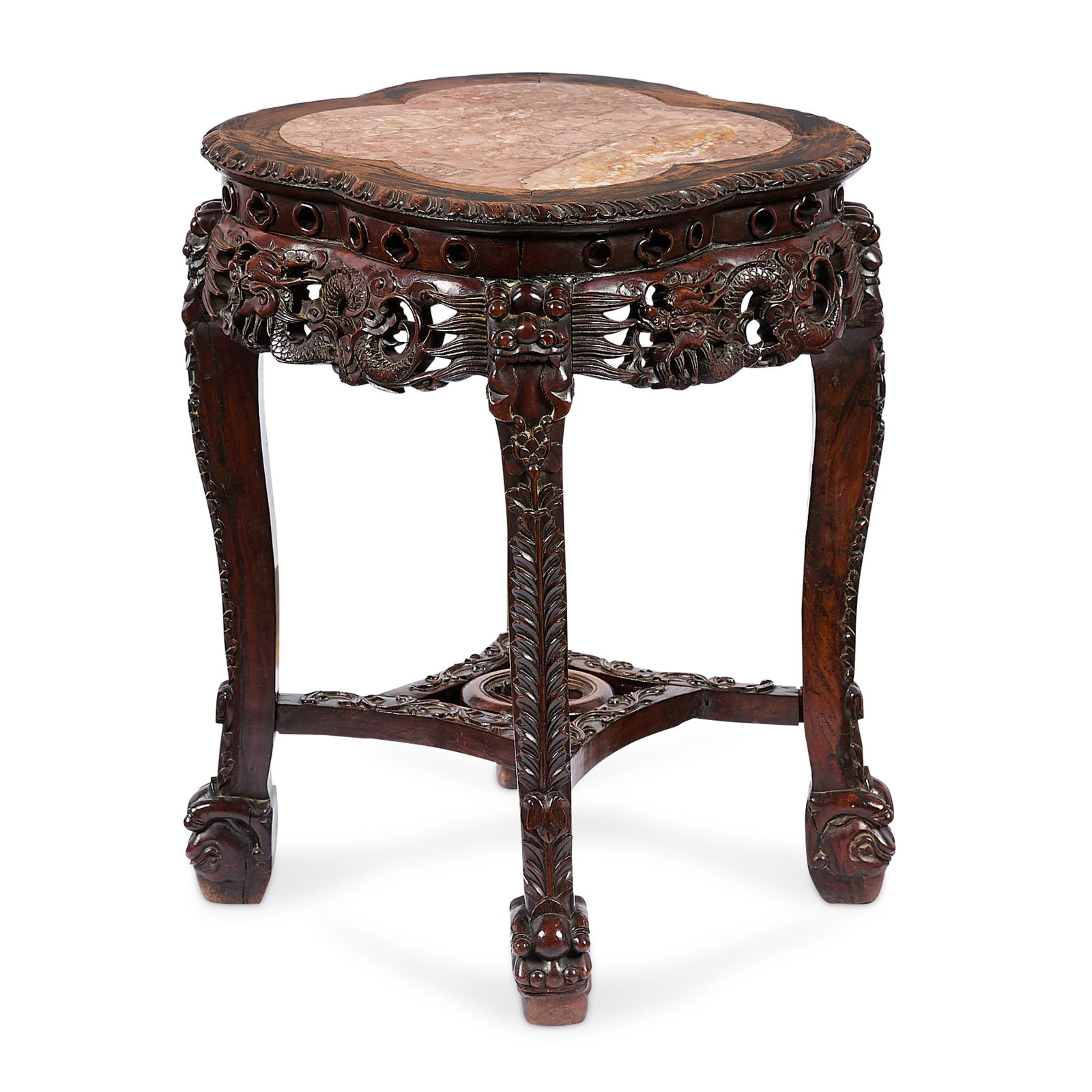 20th c. Chinese Carved Wood & Marble Side Table (1 of 6)