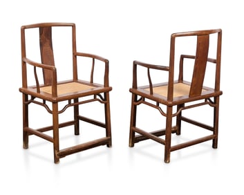 2 19th c. Chinese Yoke Back Official's Hat Chairs