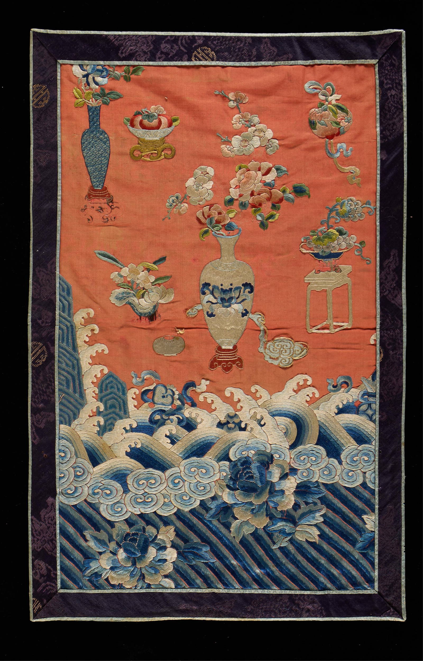 19th c. Chinese Qing Embroidered Silk Kesi Panel