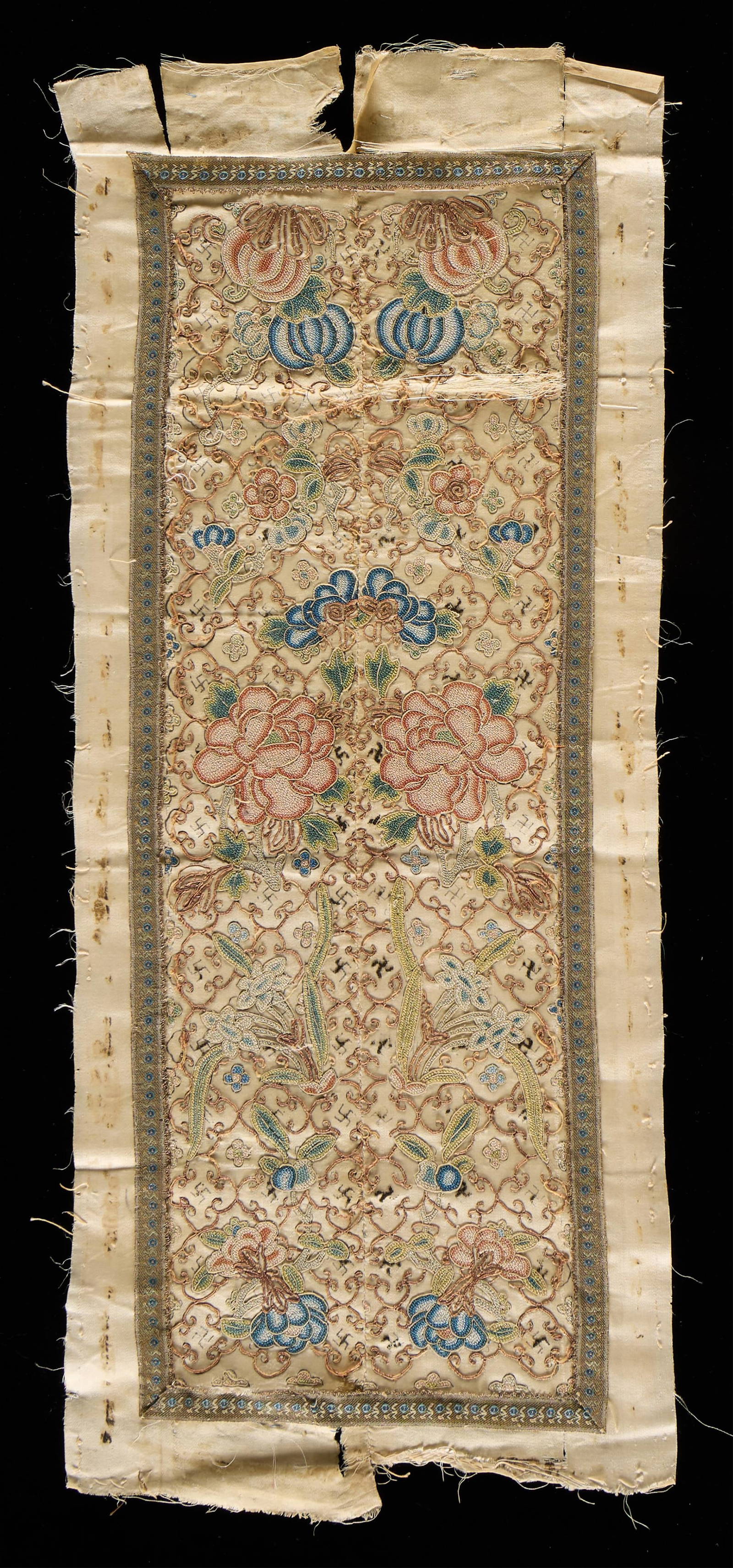 Chinese Qing Embroidered Forbidden Stitch Panel