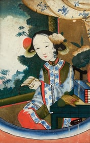 Antique Chinese Reverse Painting of a Girl