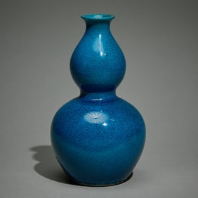 Chinese Qing Double Gourd Ceramic Blue Vase