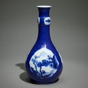 Chinese Qing Kangxi Style Blue & White Bottle Vase