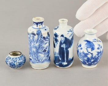4 Miniature Chinese Qing Blue & White Ceramics