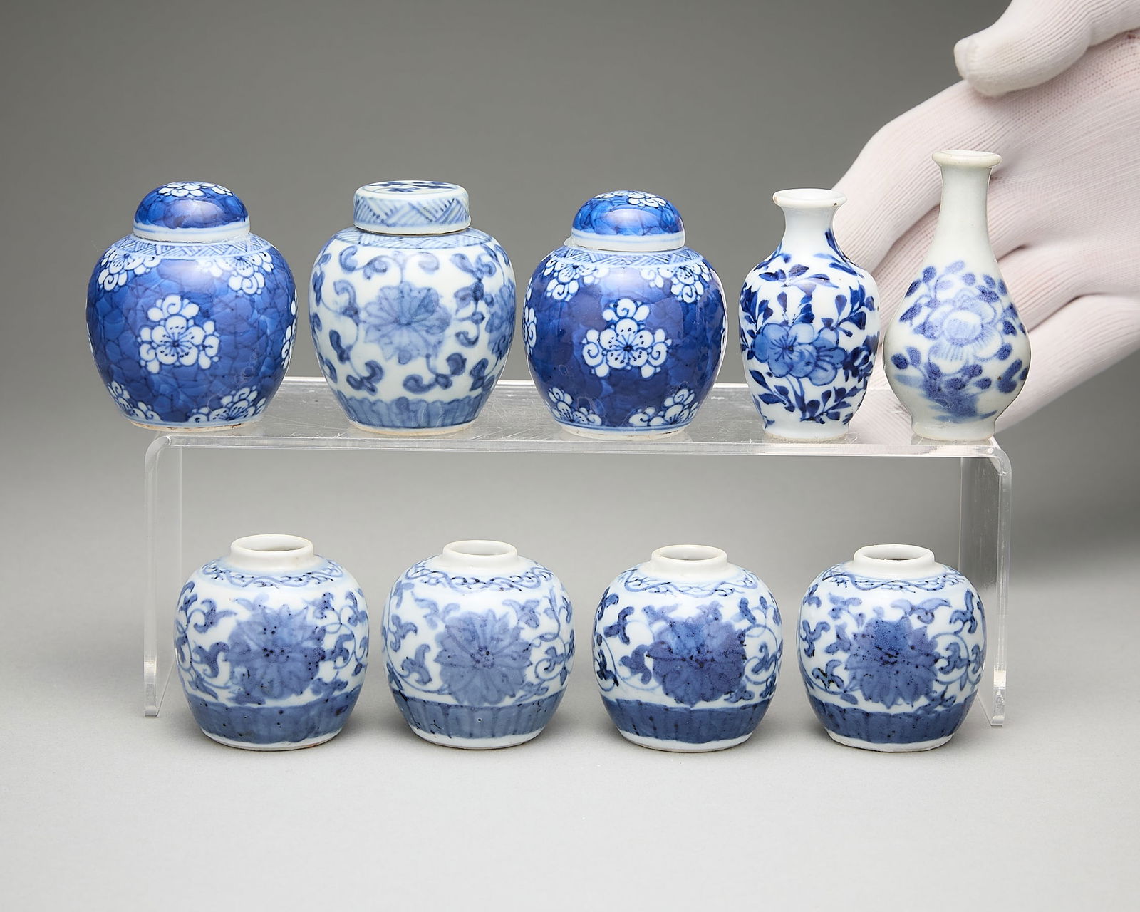 9 Miniature Chinese Qing B&W Ceramic Jars & Vases (1 of 4)