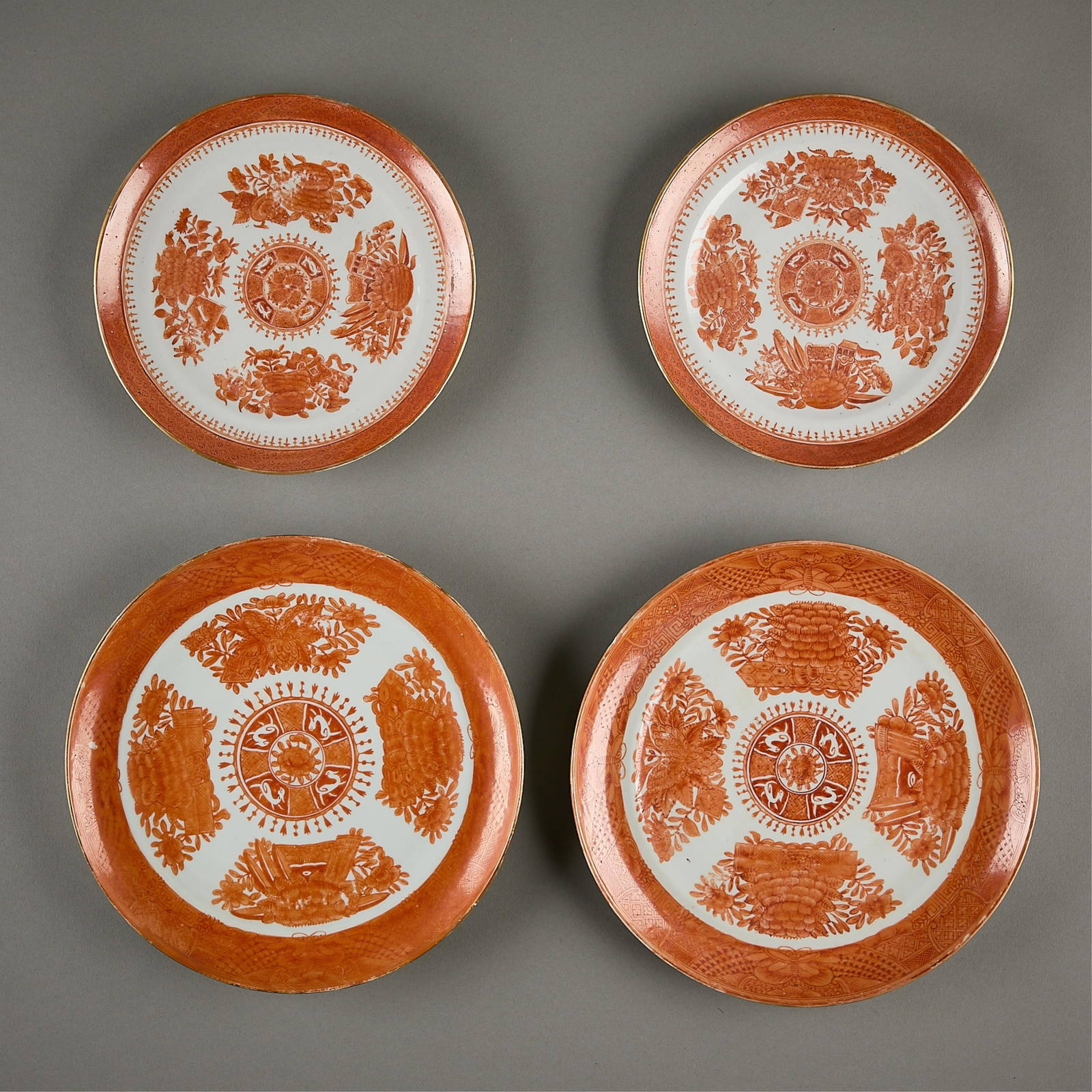 4 Chinese Export Orange Fitzhugh Porcelain Plates