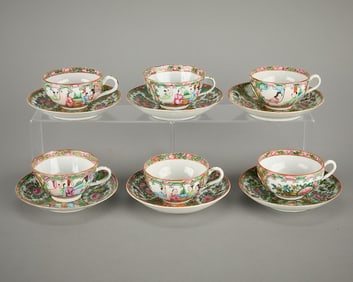Set 12 Chinese Rose Mandarin Tea Cups & Saucers