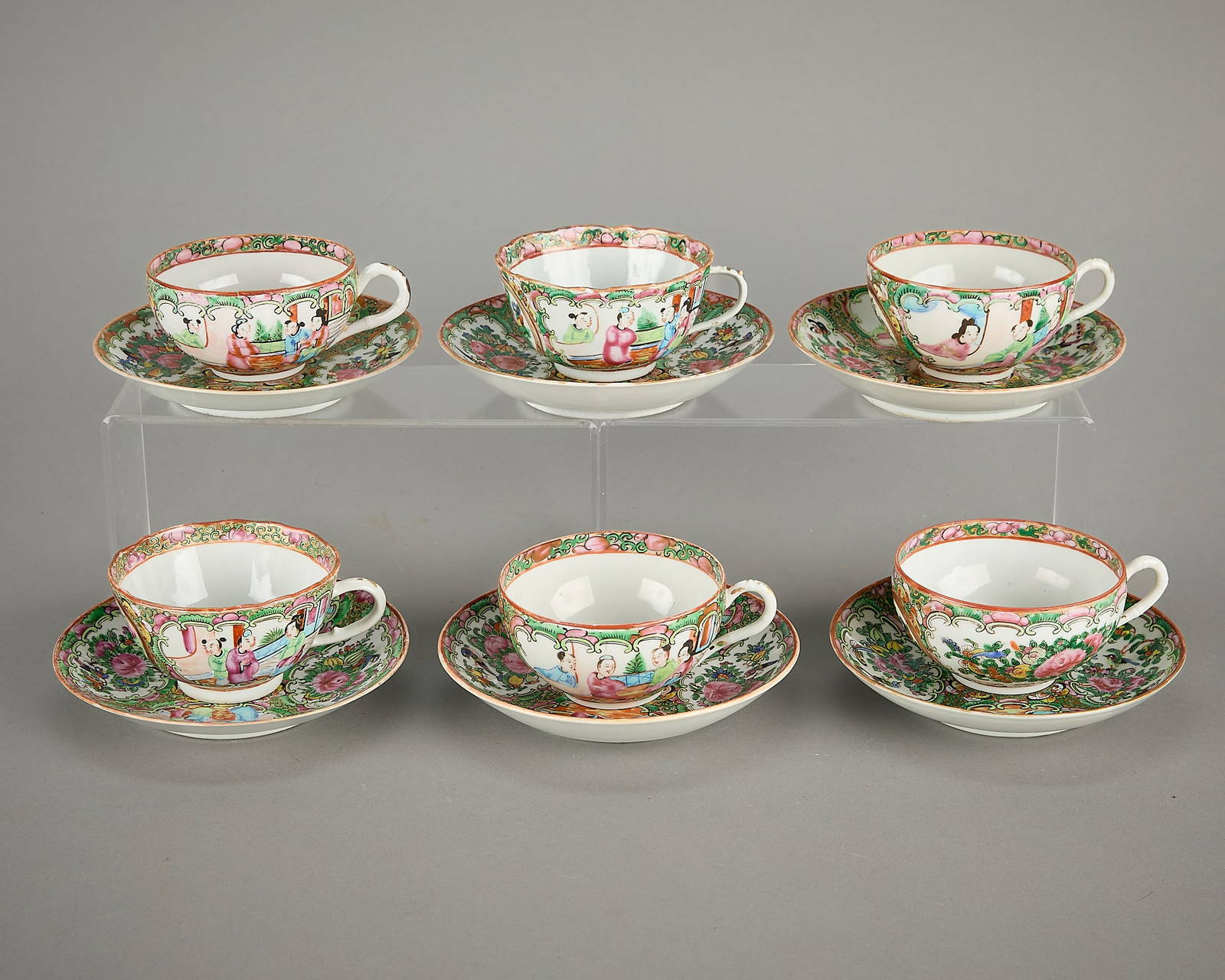 Set 12 Chinese Rose Mandarin Tea Cups & Saucers