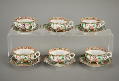 Set 12 19th c. Chinese Famille Rose Cups & Saucers