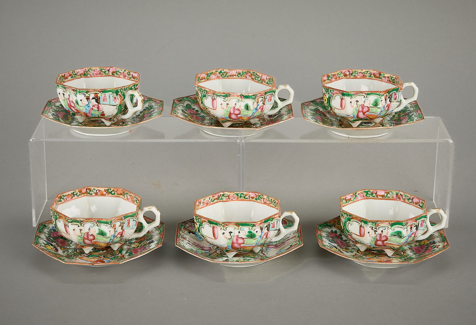 Set 12 19th c. Chinese Famille Rose Cups & Saucers (1 of 6)