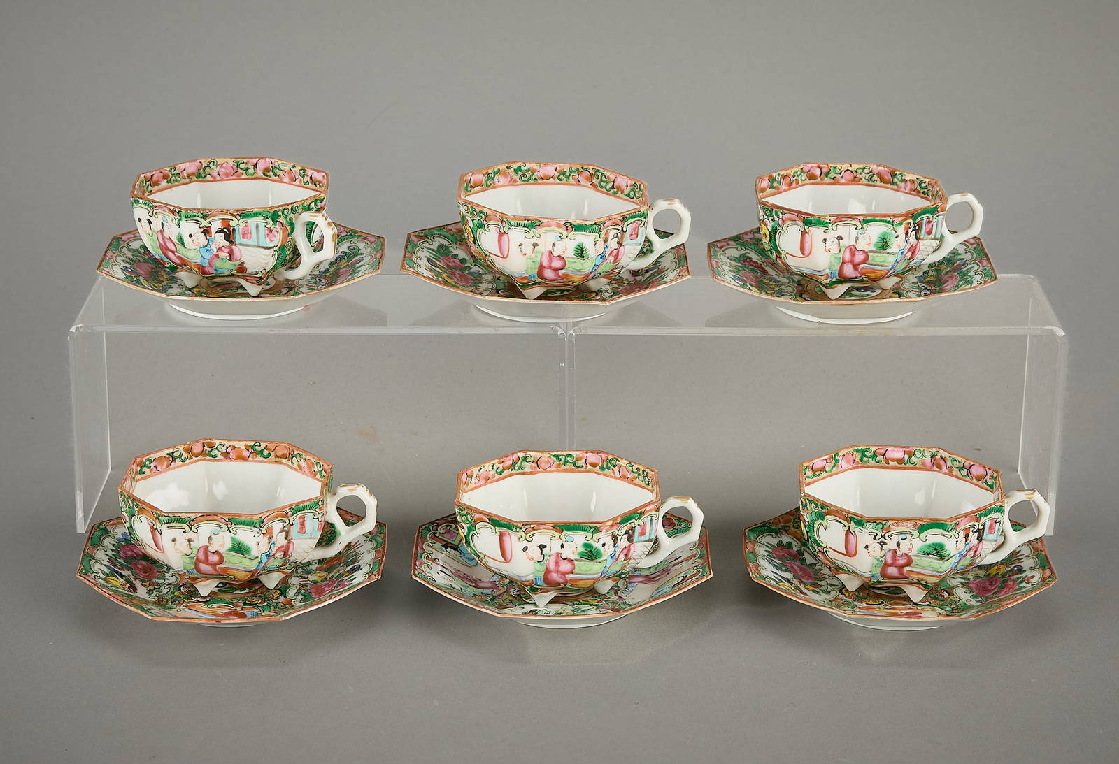 Set 12 19th c. Chinese Famille Rose Cups & Saucers