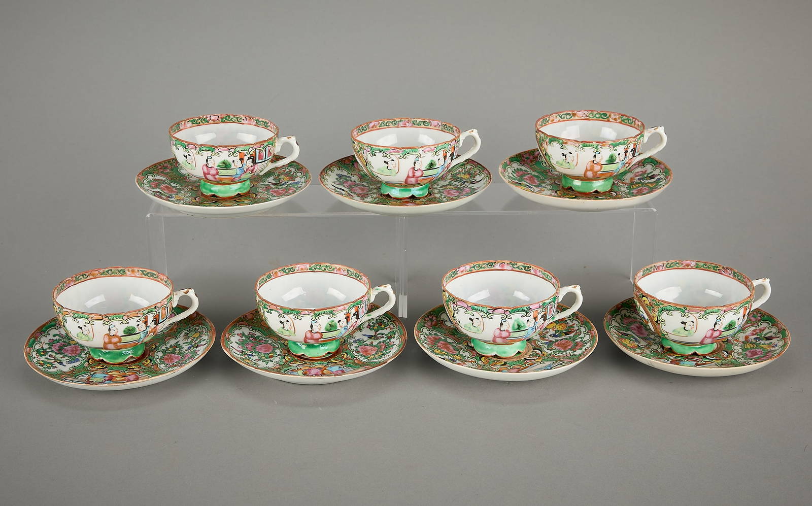 Set 14 19th c. Chinese Famille Rose Cups & Saucers