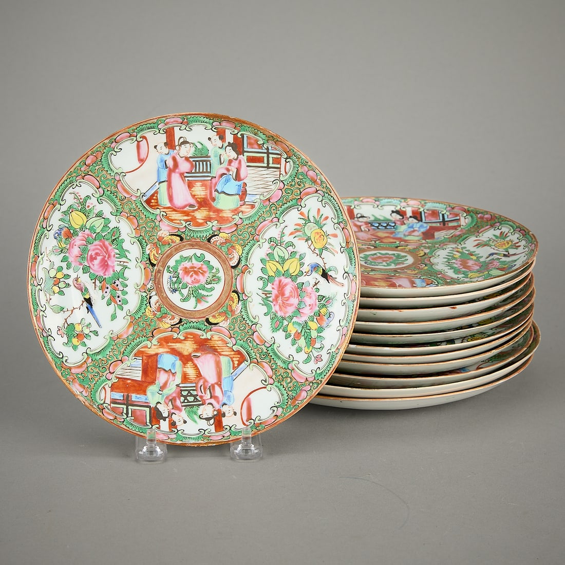 Set 12 19th c. Chinese Famille Rose Lunch Plates (1 of 3)