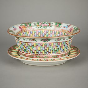 19th c. Chinese Famille Rose Basket & Charger