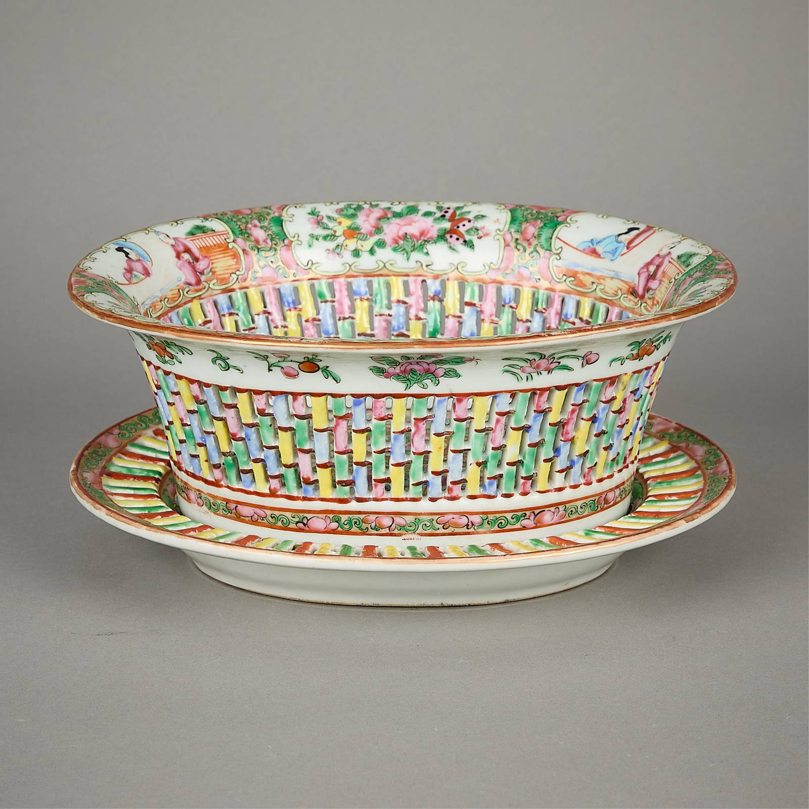 19th c. Chinese Famille Rose Basket & Charger
