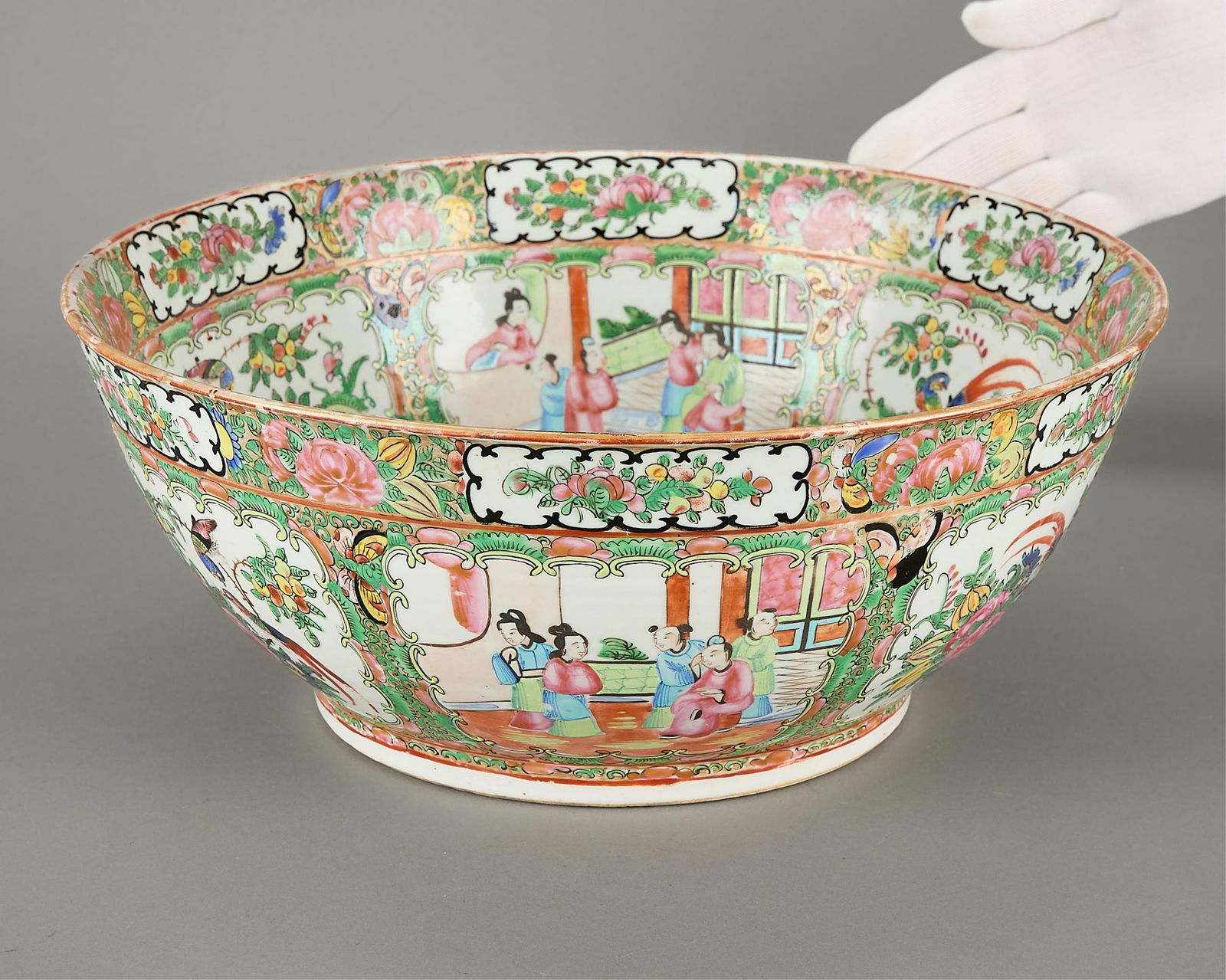 19th c. Chinese Famille Rose Mandarin Punch Bowl (1 of 5)