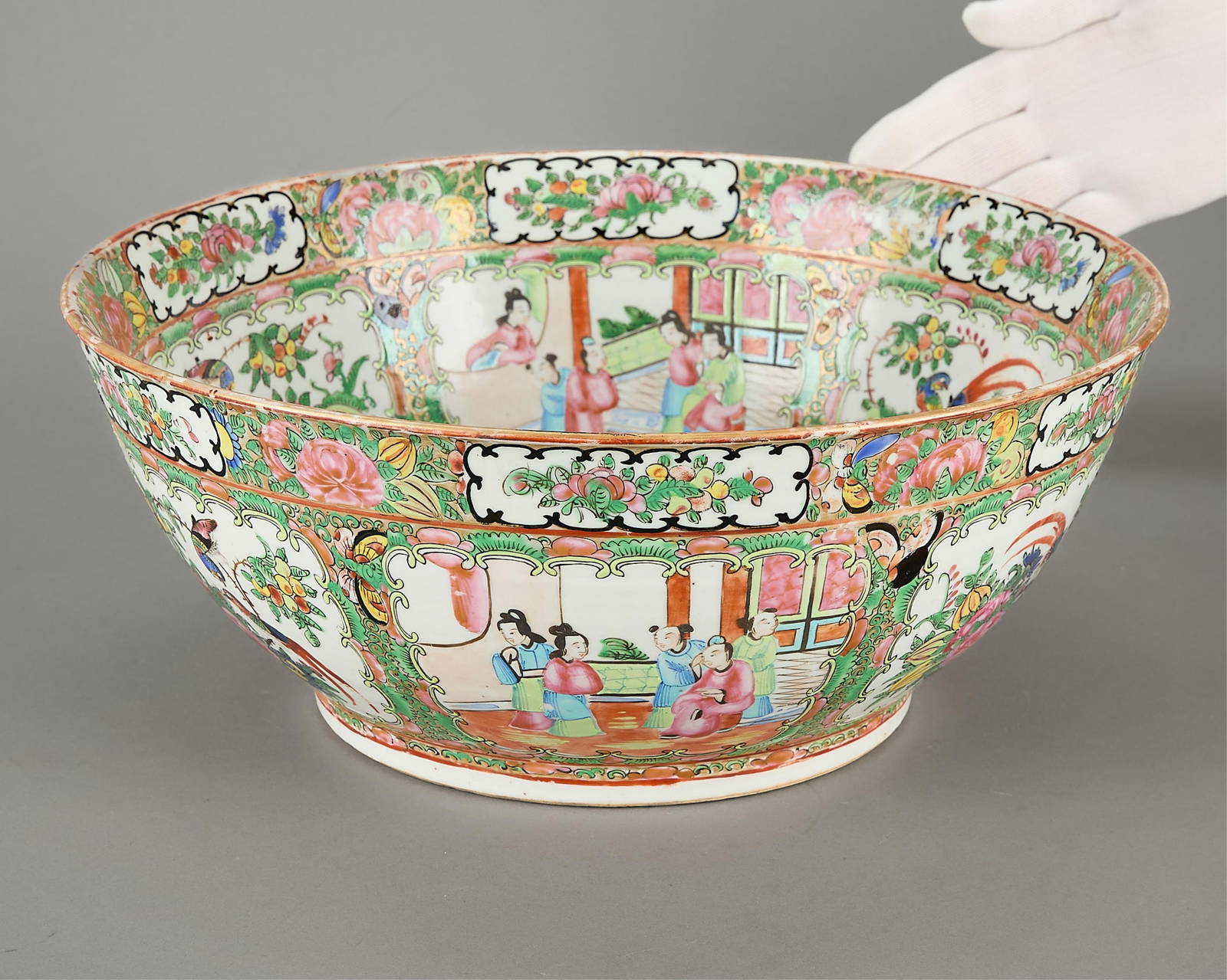 19th c. Chinese Famille Rose Mandarin Punch Bowl